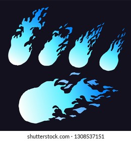 Blue fire. Set of hand drawn frames. Vector illustration