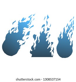 Blue fire. Set of hand drawn frames. Vector illustration