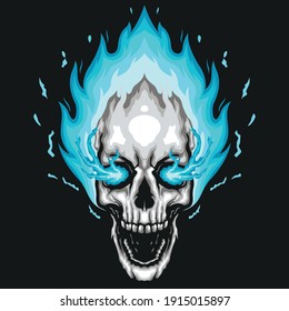 Blue fire skull illustration logo design