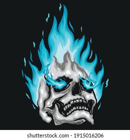 Blue fire skull illustration logo design