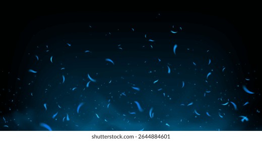Fuego azul y humo de fondo abstracto con llamas brillantes y partículas de hielo brillantes. El efecto de luz 3D de neón mezcla la energía fría. Brasas realistas y polvo brillante superpuesto en textura metálica oscura.