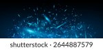 Blue fire smoke and light with icy sparkle and glowing flame. Abstract dark background with dust, fog and flying embers. Neon energy effect in realistic 3D vector style. Perfect for game or wallpaper.