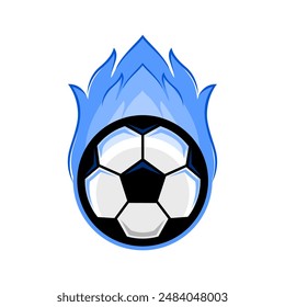 ilustración de bola de fútbol de fuego azul. Plantilla de logotipo de deporte de fútbol.