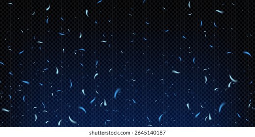 Blue fire with sparks and flying particles on dark smoky background. Neon glow, icy texture and glowing embers create abstract vector scene. Cold energy leaks through electric shine and powder haze.