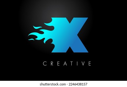 Diseño del logotipo Blue Fire X Letter Flame. Vector de concepto del logotipo de encendido.