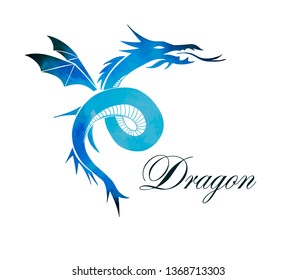 Blue fire-breathing dragon. Vector