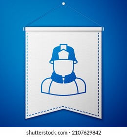 Blue Firefighter icon isolated on blue background. White pennant template. Vector