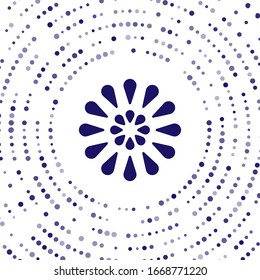 Blaues Firework-Symbol einzeln auf weißem Hintergrund. Konzept der lustigen Party. pyrotechnisches Symbol für Explosivstoffe. Abstrakte Kreis Zufallspunkte. Vektorillustration-Illustration
