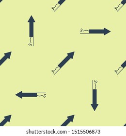 Blue Firework rocket icon isolated seamless pattern on yellow background. Concept of fun party. Explosive pyrotechnic symbol.  Vector Illustration