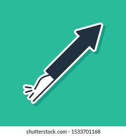 Blue Firework rocket icon isolated on green background. Concept of fun party. Explosive pyrotechnic symbol.  Vector Illustration