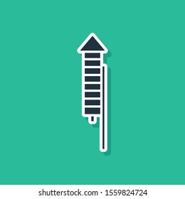 Blue Firework rocket icon isolated on green background. Concept of fun party. Explosive pyrotechnic symbol.  Vector Illustration