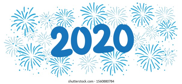 Blue Fireworks 2020 Vector Graphic