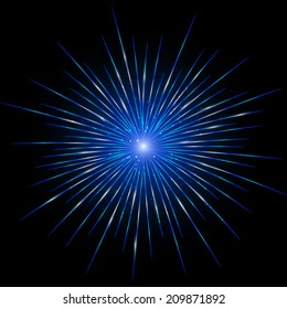  Blue Fireworks on Black Background. 