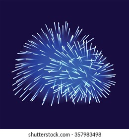 Blue fireworks on dark background. Vector illustration.