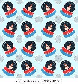 Blue Fireworks Pattern Background Decorated With Snowman Inside Snow Globe.