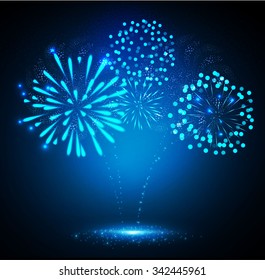 Blue Fireworks. Vector illustration