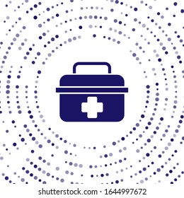 Icono del kit Blue First Aid aislado en fondo blanco. Caja médica con cruz. Equipo médico de emergencia. Concepto de salud. Puntos aleatorios del círculo abstracto.  Ilustración vectorial