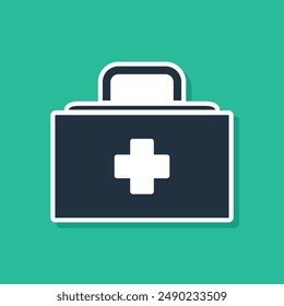 Blue First aid kit icon isolated on green background. Medical box with cross. Medical equipment for emergency. Healthcare concept.  Vector Illustration