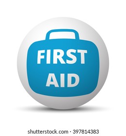 Blue First Aid Kit icon on sphere on white background