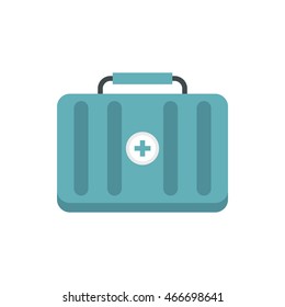 Blue first aid kit icon in flat style on a white background