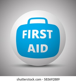 Blue First Aid Kit icon on white sphere