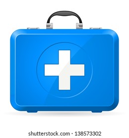 Blue First Aid kit. Illustration on white