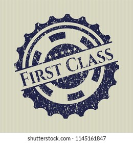 Blue First Class distressed grunge stamp
