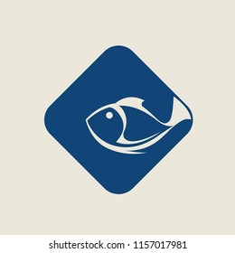 Blue fish application icon.Emblem style vector logo with marine animal.
