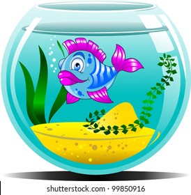 blue fish in the blue aquarium (vector illustration);