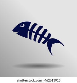 blue Fish bone icon button logo symbol concept high quality on the gray background