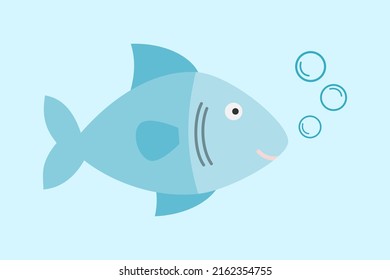 Blue fish with bubbles coming out of its mouth