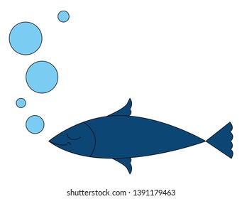 Ilustración vectorial de peces azules y burbujas 