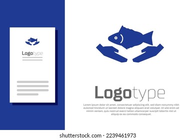 Blue Fish care icon isolated on white background. Logo design template element. Vector Illustration