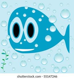 blue fish cartoon, abstract vector art illustration