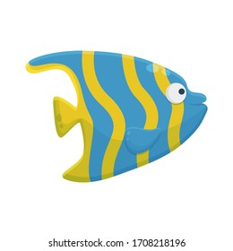 Blue Fish Cartoon Character. Cute Animal Mascot Icon Flat Design. Childrens Book
