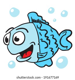 doodle de dibujos animados de peces azules