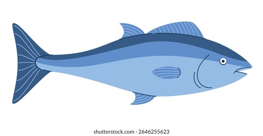Blue fish in cartoon style. Flat vector illustration.
