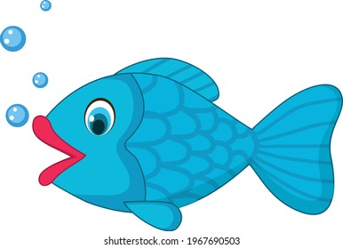 Blue fish cartoon vector art and illustration