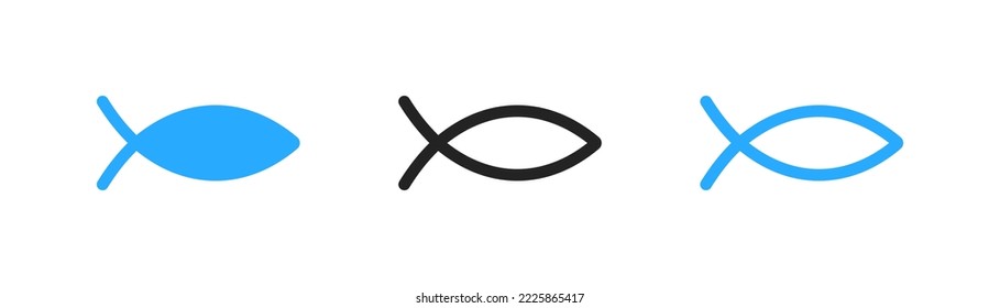 Blue fish christian sign on white background. Jesus fish. Religious symbol. Flat design. Vector illustration. 
