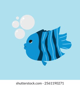 a blue fish with cute bubbles design vector