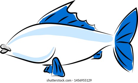 Blaue Fischzeichnung, Illustration, Vektorgrafik auf weißem Hintergrund.