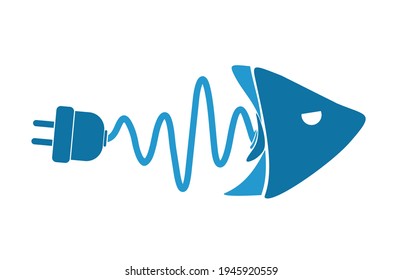 diseño del logotipo del cable eléctrico de peces azules