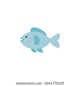 Blue Fish Face Flat Design Icon