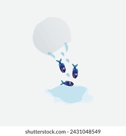 Blue fish falling from fishbowl
