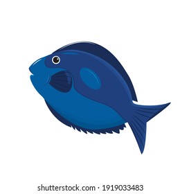 The blue fish or flag surgeon is a marine animal that swims underwater. Cartoon vector illustration isolated on white background.