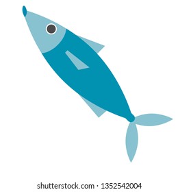 Blue fish flat illustration on white