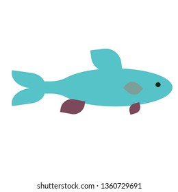 Blue fish flat illustration on white