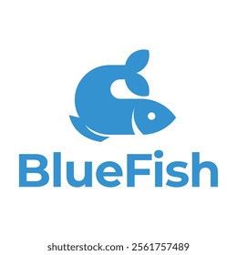 blue fish flat minimalist logo design