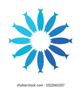Blue Fish Flower Vector Logo Icon on White Background