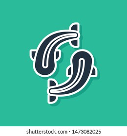 Blue Fish icon isolated on green background.  Vector Illustration